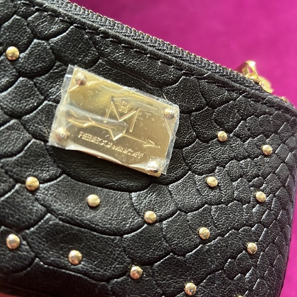 NEW Rebecca Minkoff Gold Studs Black Leather Keyring Coin Pouch - Picture 3 of 4